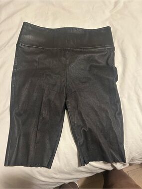 SPRWMN Black Women's High-Rise Faux 100% Leather Biker Shorts